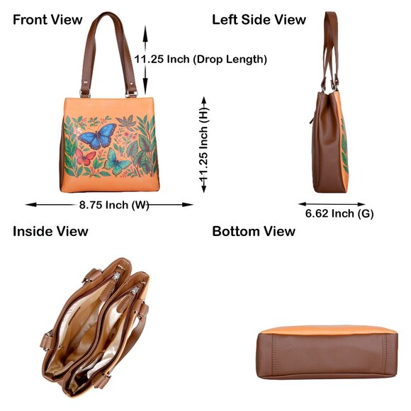 Printed Leather Shoulder Tote Bag for Women – Top Handle Handbag Purse Work - Picture 3 of 9